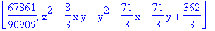 [67861/90909, x^2+8/3*x*y+y^2-71/3*x-71/3*y+362/3]